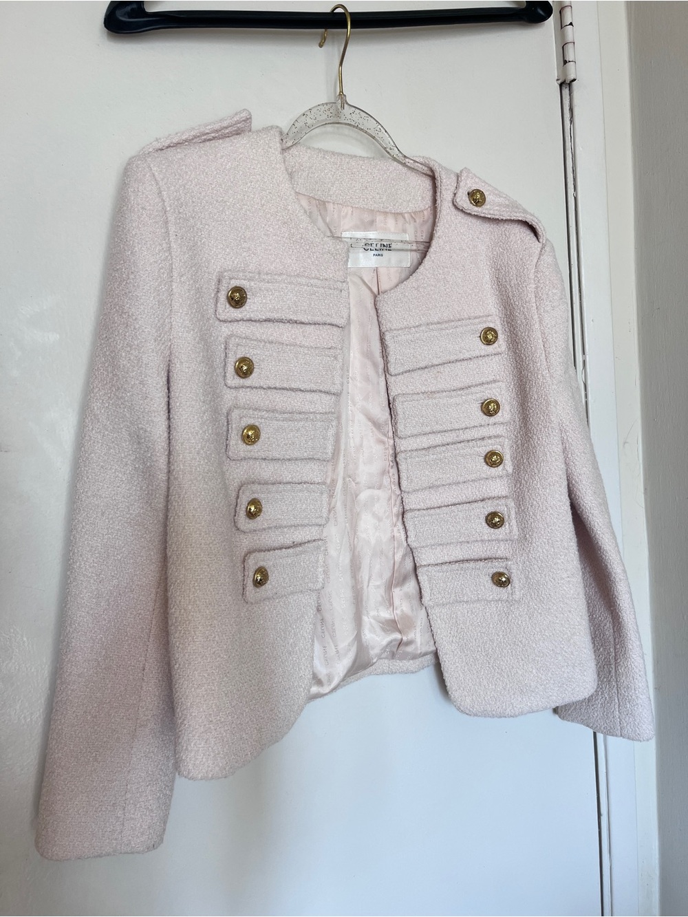 Celine cream Military-Style Cropped Blazer with Gold Buttons